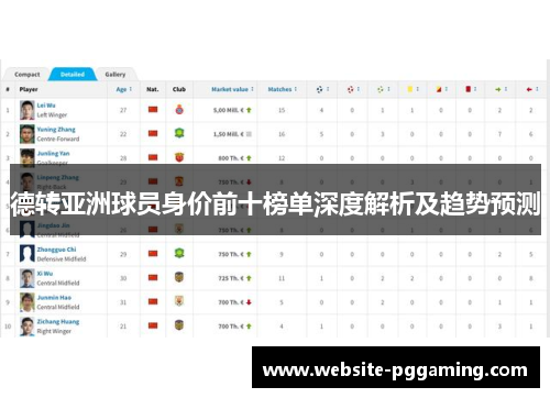 德转亚洲球员身价前十榜单深度解析及趋势预测
